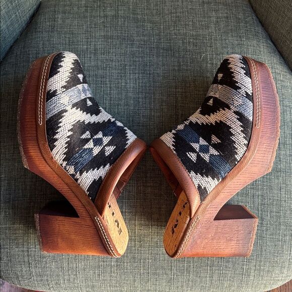 Korks Kork Ease Lori Slip On Fabric Aztec Clog Mule Block Heel Platform Women 7 - Picture 8 of 14